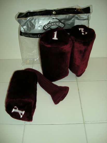DELUXE LONG HEADCOVERS, SET OF 3 FUR TOP BURGUNDY *NEW