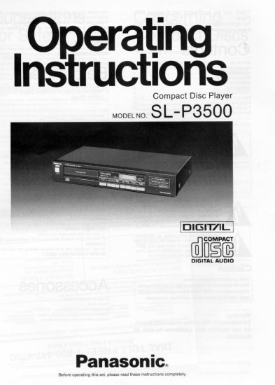PANASONIC SL-P3500 CD PLAYER OWNER'S MANUAL *NEW*
