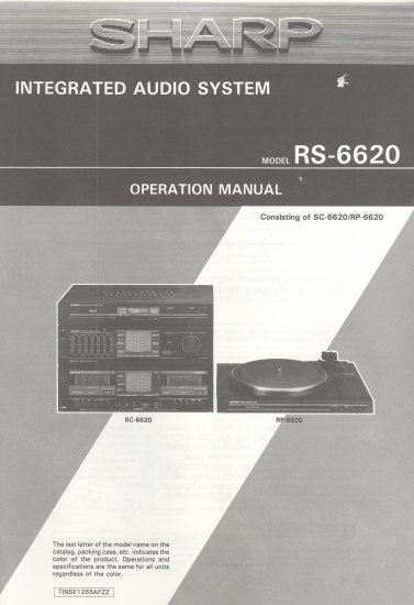 SHARP RS-6620 INTEGRATED AUDIO SYSTEM OWNER'S MANUAL