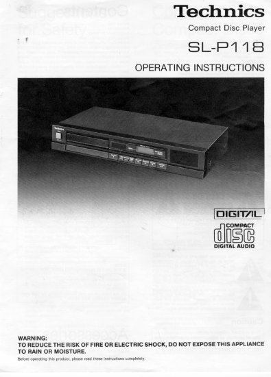 TECHNICS SL-P118 CD PLAYER OWNER'S MANUAL *NEW*