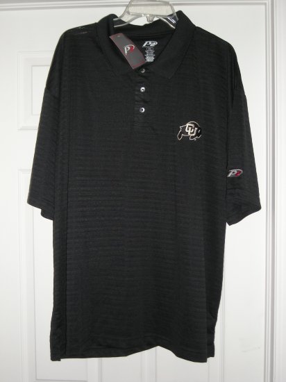 UNIVERSITY OF COLORADO "RIBBED LOOK" BLK POLO, MED *NEW