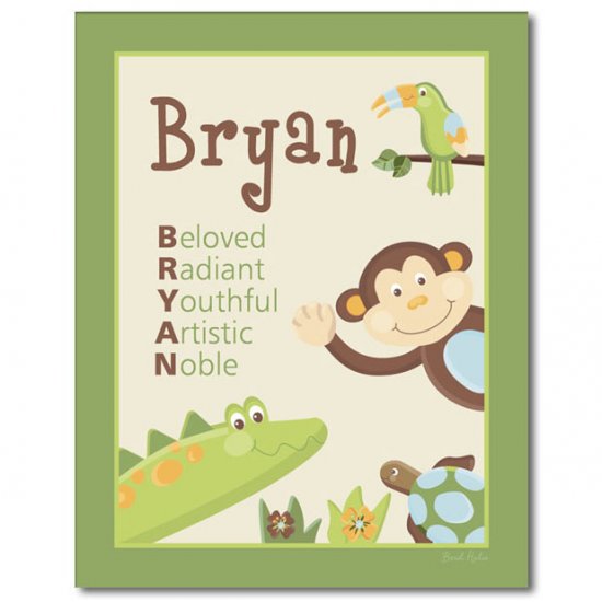 11x14 Personalized Jungle Papagayo Wall Art Print / Monkey Toucan Turtle Crocodile