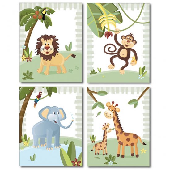 JUNGLE ANIMALS / SET OF 4 ART PRINTS FOR KIDS ROOM