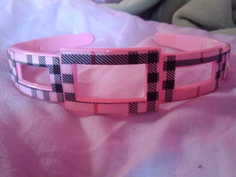 Checkered baby doll pink headband with black