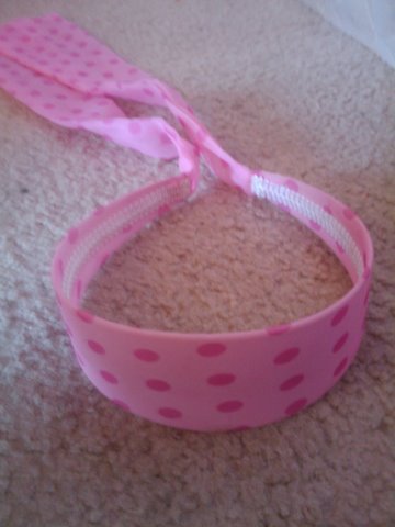 Light pink headband with hot pink poka dots