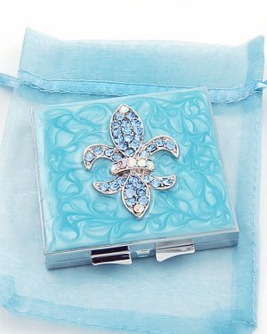 Blue fleur de lis makeup compact mirrors swarovski w crystals christmas gift item