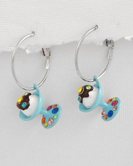 ice cream Silvertone / Turquoise Epoxy / Multi Colored crystals Charm Post Earring Set
