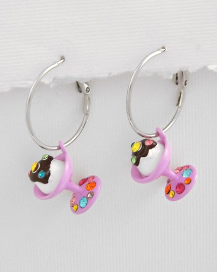 Silvertone / Lavender Epoxy Multi Colored swarovski crystals Sundae ice cream Charm Post Earring Se