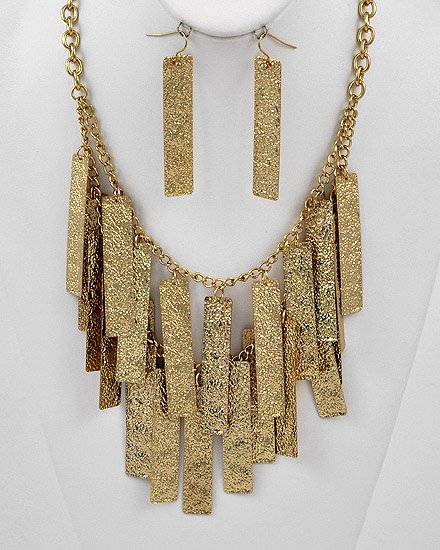 Goldtone Metal / Lead Compliant / Cascading Charm Style Necklace & Fish Hook Earring Set