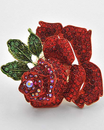 Gold Tone / made with Red swarovski crystals valentines gift / Flower / Oversized Stretch Ring