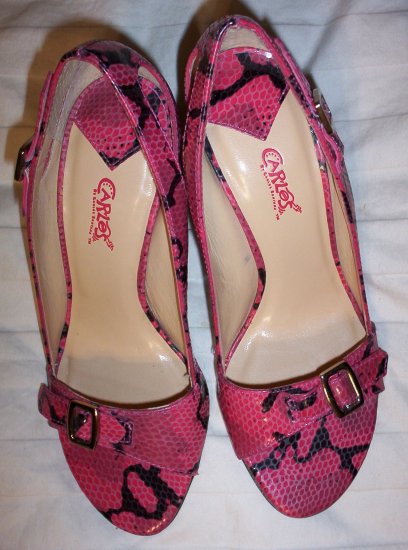 Pretty Pink and Black Open Toe Heels size 5