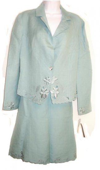 JONESWEAR Aqua Linen Skirt Jacket Suit Sz 14 NEW $136