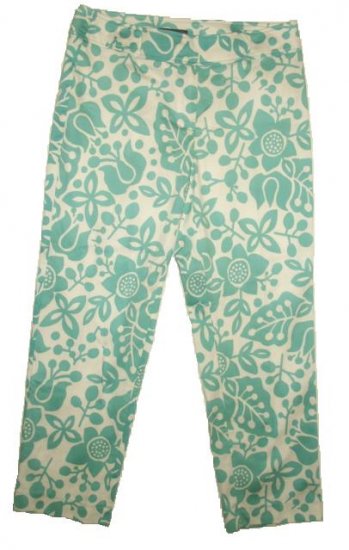 WILLI SMITH White Green Floral Capri Pants Sz 8 NEW