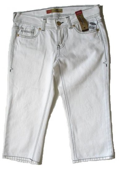 OLD NAVY White Denim Capri Pants Black Stitch 6 NWT