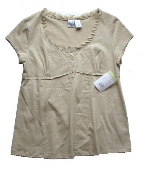 DUO Tan Ruffle Neck Maternity Top Shirt L NEW $26