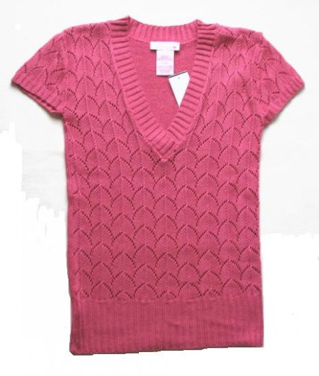 SPUNKY Girls Pink Long Knit Short Sleeve Sweater L 14 NEW