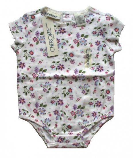 CHEROKEE Girls Cream Floral Onesie Shirt 3 6 Mo NEW