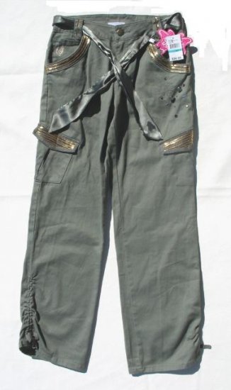 STEVIE'S Girls Green Gold Jeweled Cargo Pants 16 NEW
