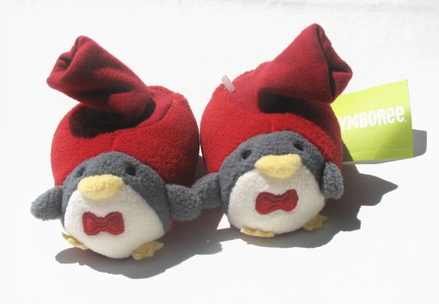 GYMBOREE Holiday Boys Red Penguin Slippers 01/02 0 3 6 Mo NEW