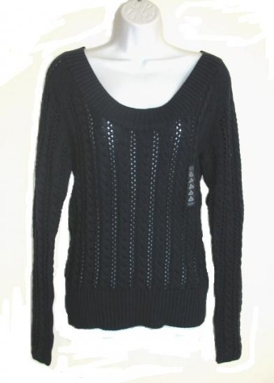 OLD NAVY Womens Blue Scoop Neck Loose Cable Knit Sweater L 12 14 NEW