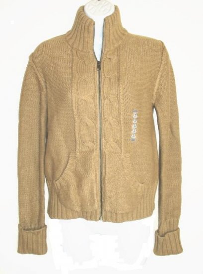 OLD NAVY Womens Tan Chunky Cable Knit Zip Sweater M 8 10 NEW