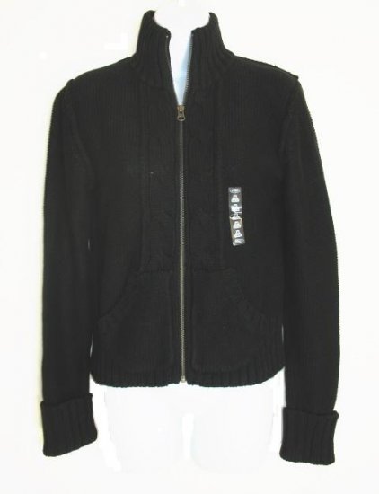 OLD NAVY Womens Black Chunky Cable Knit Zip Sweater XL 16 18 NEW