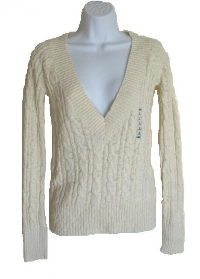 OLD NAVY Womens Cream Cable Knit Deep V Sweater XL 16 18