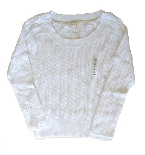 OLD NAVY Womens White Scoop Neck Loose Cable Knit Sweater XL 16 18 NEW