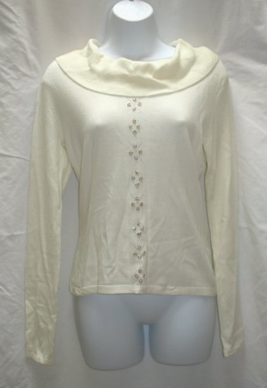 RENA ROWAN Womens Winter White Broad Neck Sweater M 8 10 NEW
