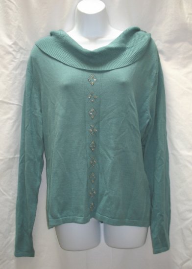RENA ROWAN Womens Teal Broad Neck Sweater XL 16 18 NEW