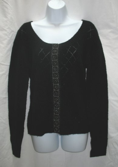 APOSTROPHE Womens Black Scoop Neck Cardigan Sweater L 14 16 NEW