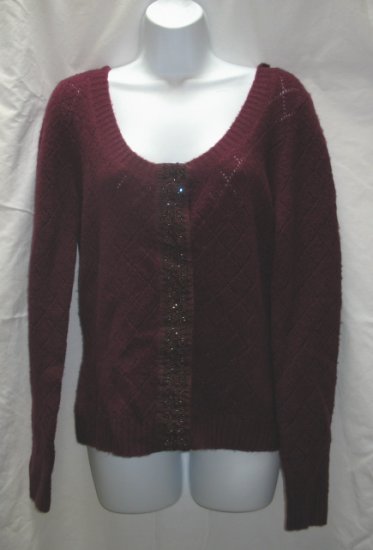 APOSTROPHE Womens Plum Scoop Neck Cardigan Sweater L 14 16 NEW