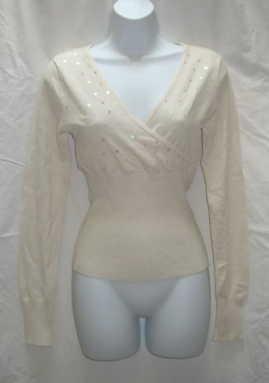 SAY WHAT Juniors Off White Sequin Wrap Bodice Sweater XL 15 17 NEW
