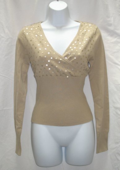 SAY WHAT Juniors Tan Sequin Wrap Bodice Sweater M 7 9 NEW