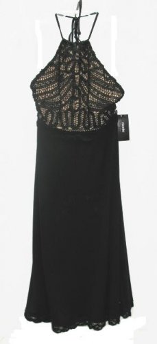 NICOLE MILLER Womens Black Crochet Halter Dress 10 NEW
