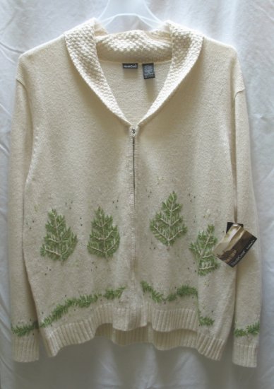 NORTH CREST Womens Plus Cream Winter Tree Cardigan Sweater XXL 2X 18 20 W NEW