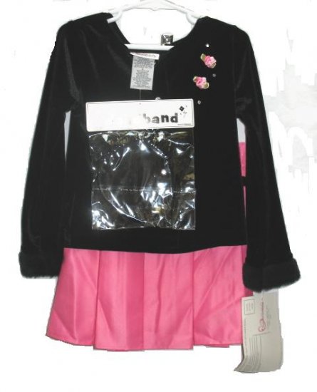 YOUNGLAND Girls 3pc Velour Top Pink Satin Skirt 6 NEW