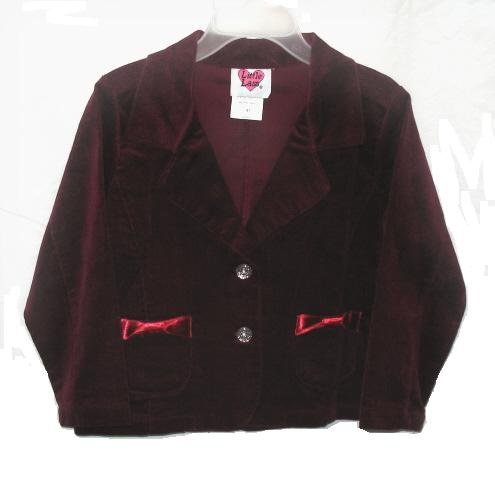 LITTLE LASS Girls Burgandy Red Velvet Jacket Coat Blazer 4T NEW