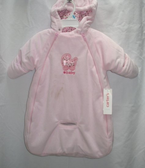 CARTERS Girls Pink Velour Snowsuit Bag 0 3 6 Mo NEW