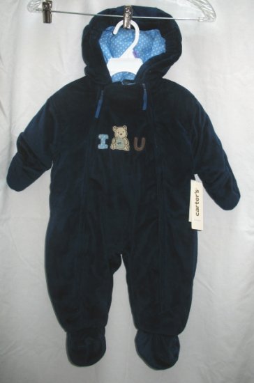 CARTERS Boys Navy Blue Velour Snowsuit 6 9 Mo NEW
