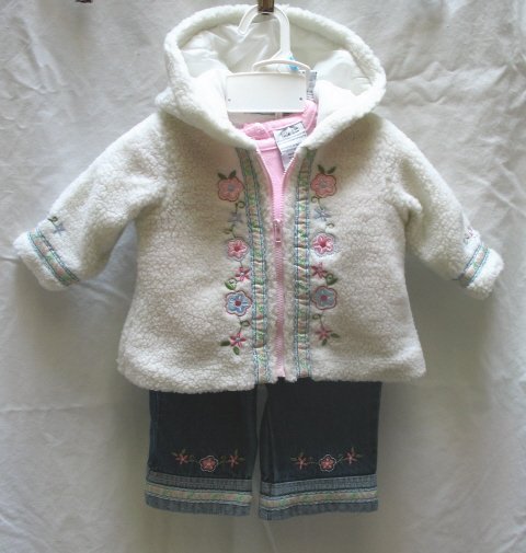 CRADLE TOGS Girls 3pc Jeans Shirt Wool Coat Outfit Set 3 6 Mo NEW