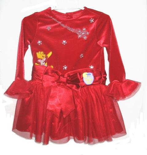 DISNEY POOH Girls Red Velour Tulle Holiday Dress Purse 2T NEW