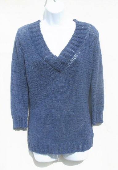 TINT Womens Blue Loose Knit 3/4 Sleeve V-Neck Sweater M 8 10 NEW