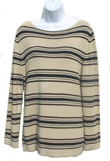 EAST 5TH Womens Tan Black Stripe Sweater L 14 16 NEW