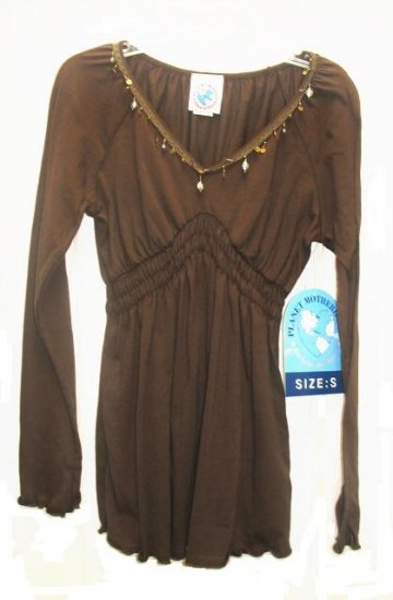 PLANET MOTHERHOOD Maternity Brown Jingle Shirt Top S NEW