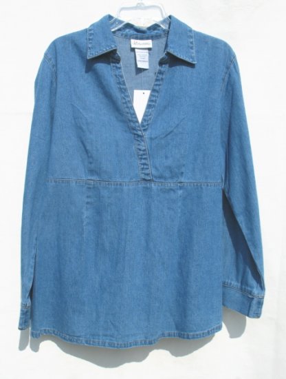 OH MAMMA Maternity Denim LS Shirt Top L NEW