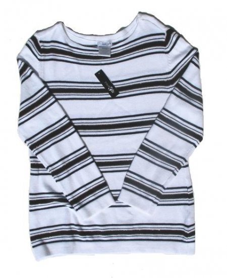 EAST 5TH Womens White Black Stripe Wide Neck Sweater M 8 10 NWT NEW