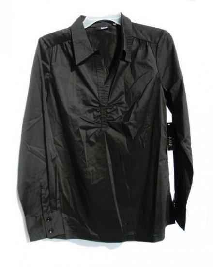 ANA Womens Black Pinch Front Dress Shirt M 8 10 NWT NEW