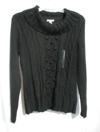 ST JOHNS BAY Womens Black Cowl Cable Knit Sweater L 12 14 NWT NEW