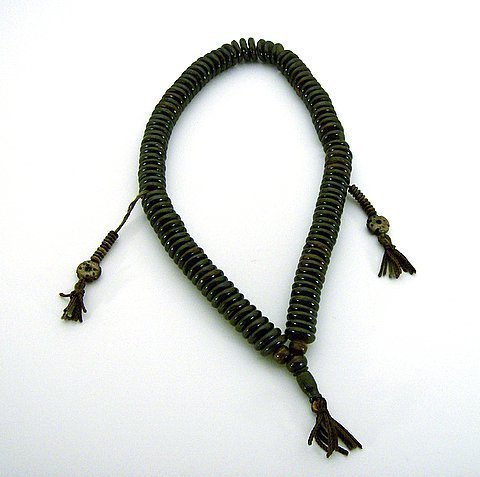 Unusual Large Dark Bone Rondell Prayer Mala
